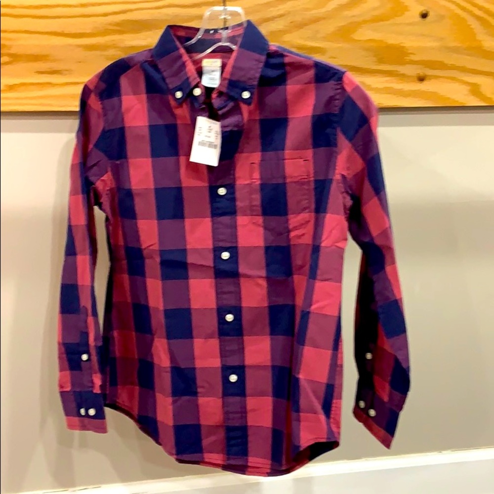NWT crewcuts boys dress shirt, 12: navy/salmon!